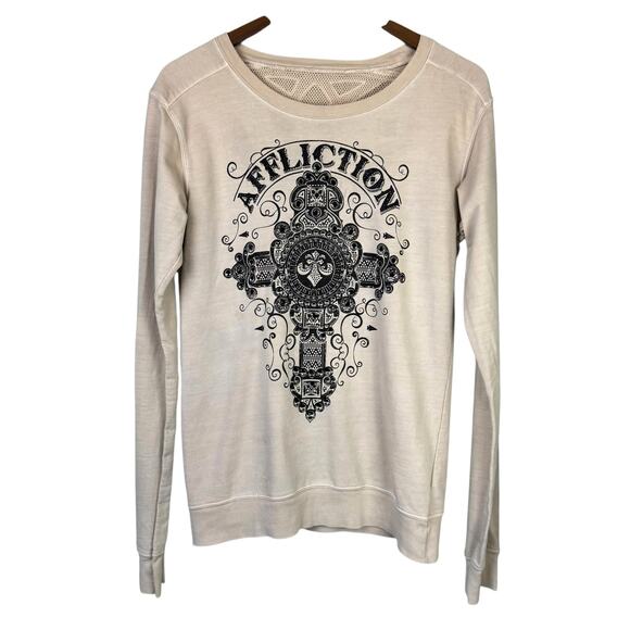 Affliction Sinful Y2K Black Embellished Cross Thin Sweatshirt Long Sleeve Shirt - Picture 10 of 11